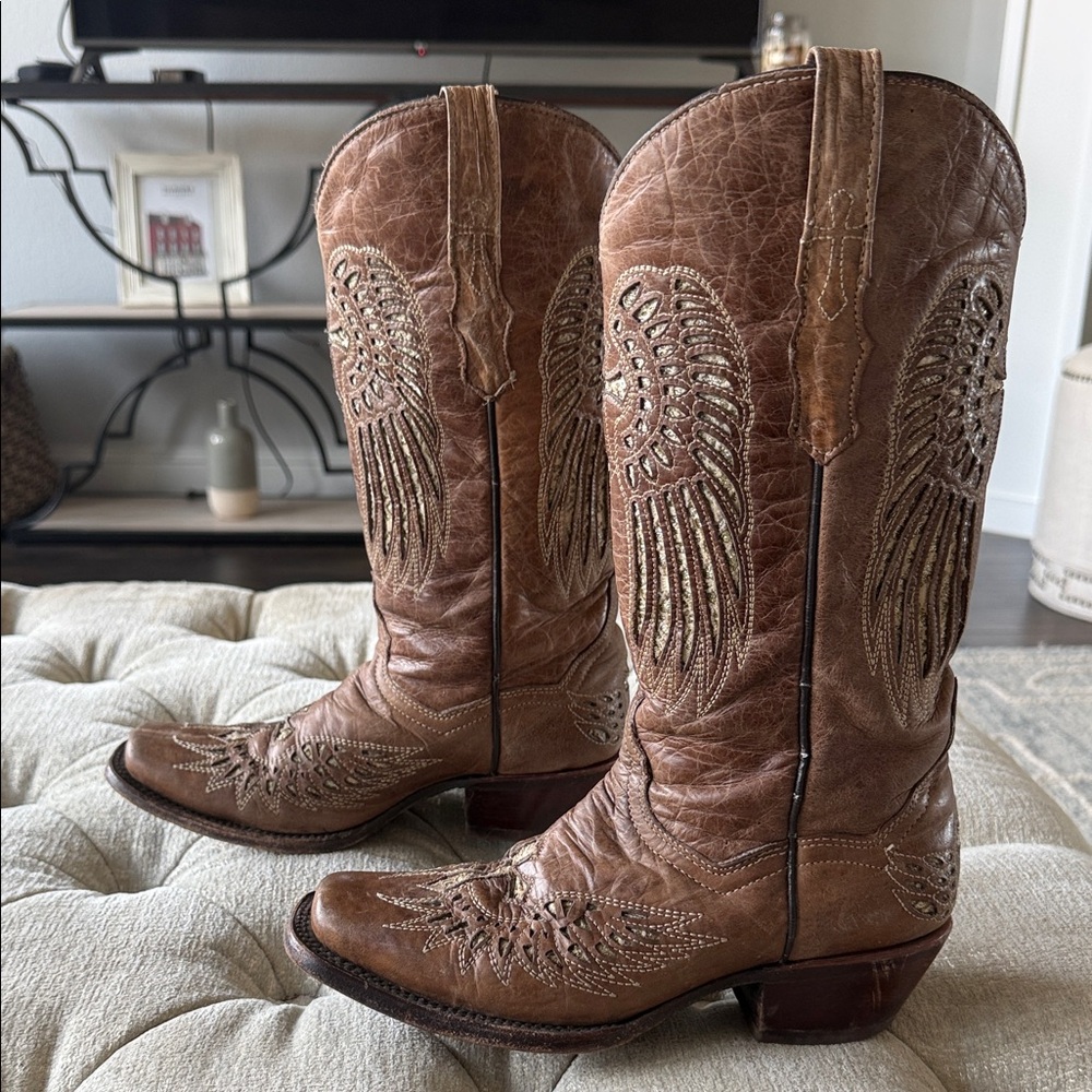Golden‎ Guns Women’s 8 Brown Western Cowboy Boots Embroidered Gold Cross - Picture 9 of 9